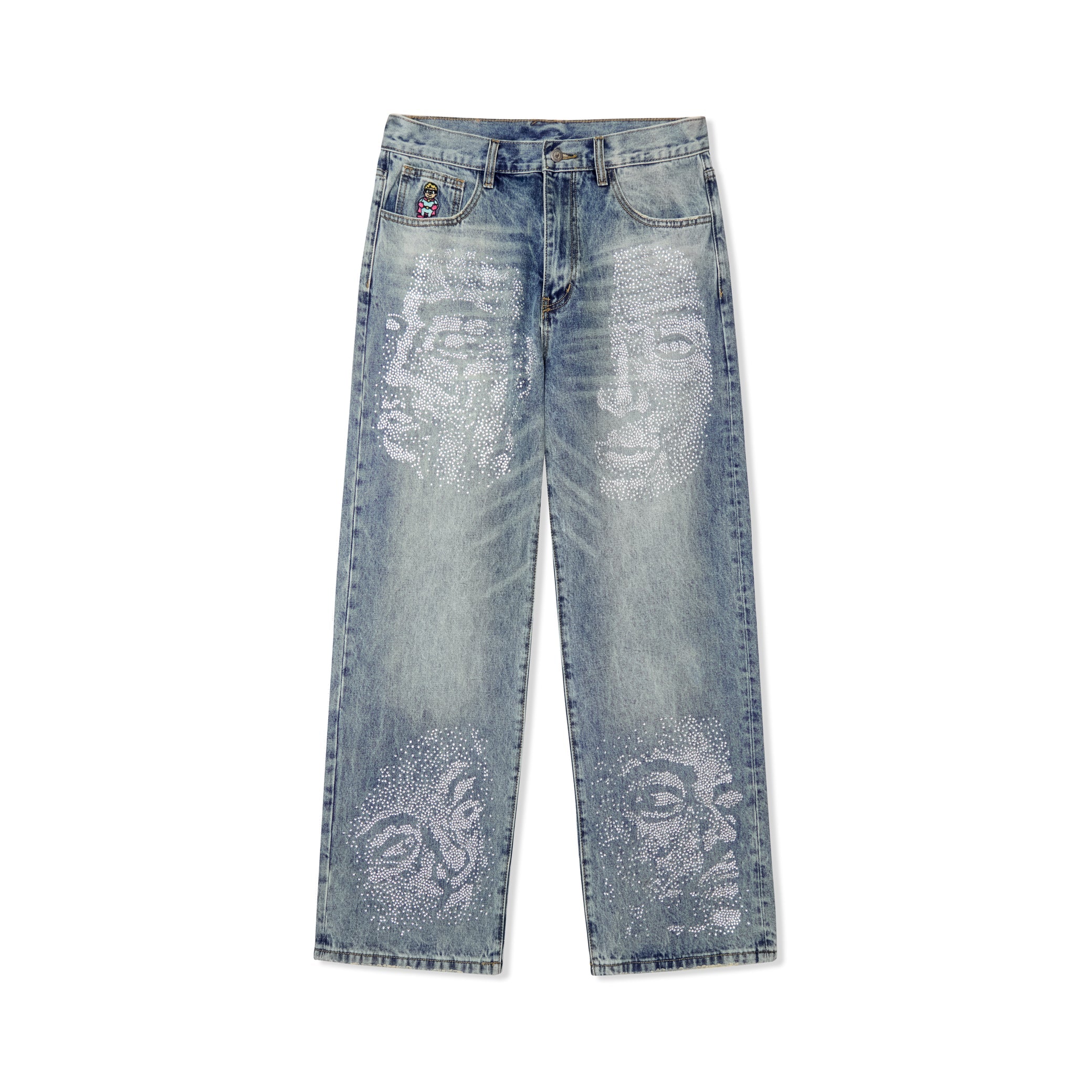 Kidsuper Rhinestone Face Jeans 'Blue'