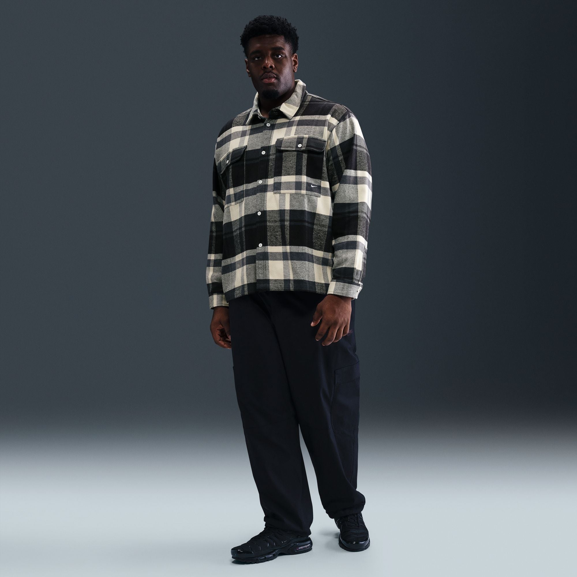 Nike Life Flannel Shirt 'Black/White'
