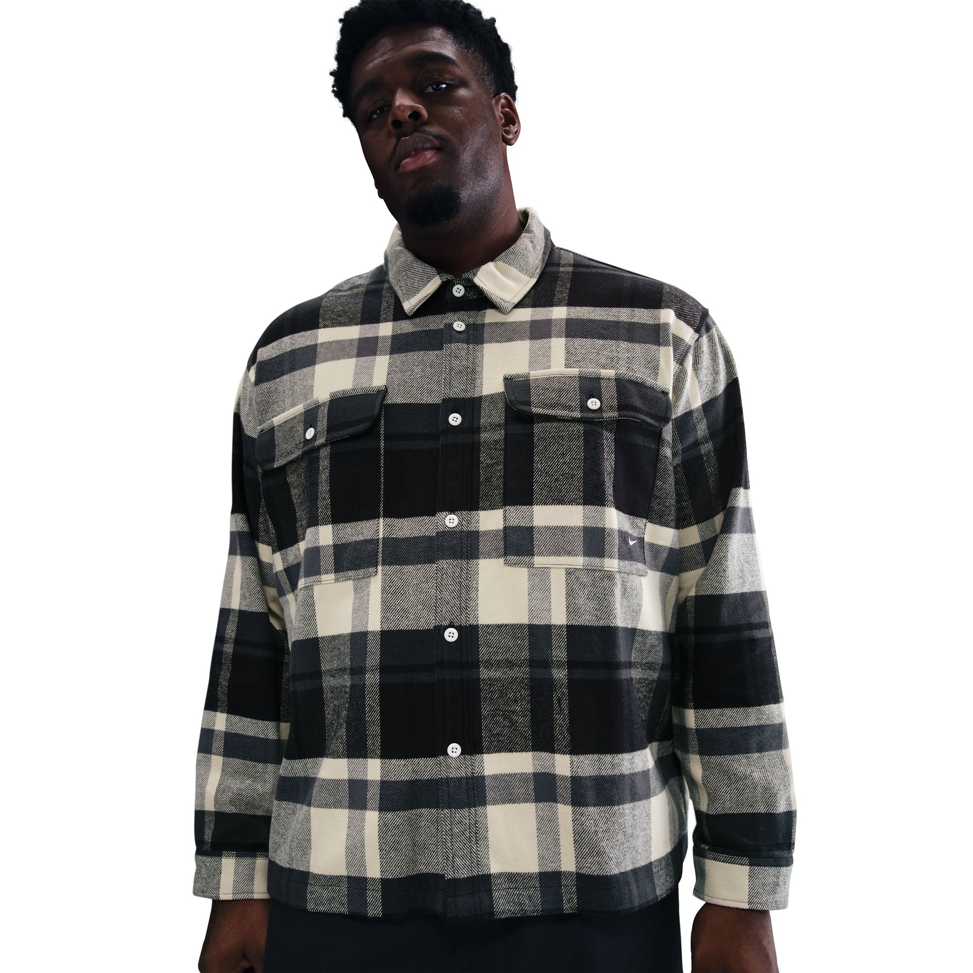 Nike Life Flannel Shirt 'Black/White'