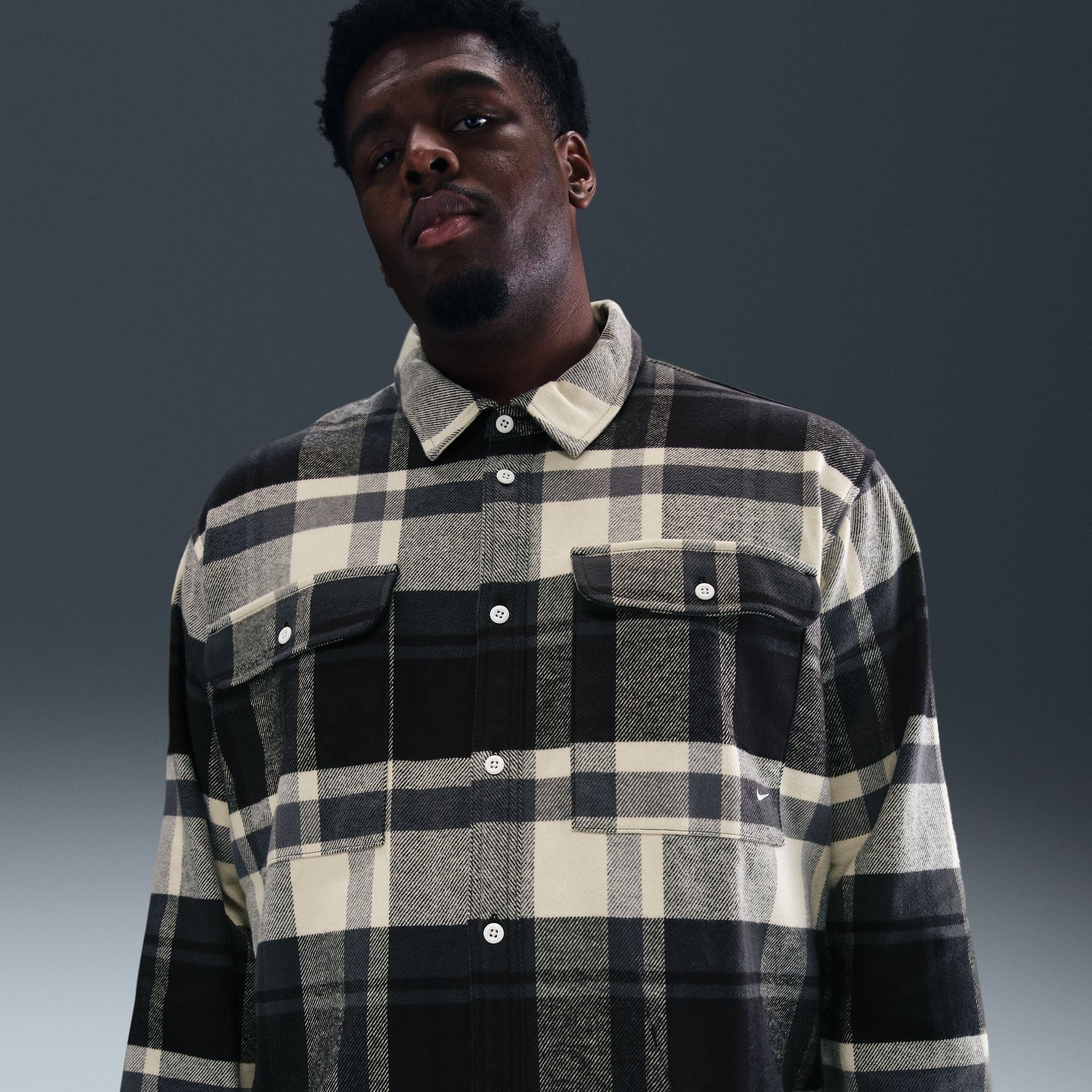 Nike Life Flannel Shirt 'Black/White'