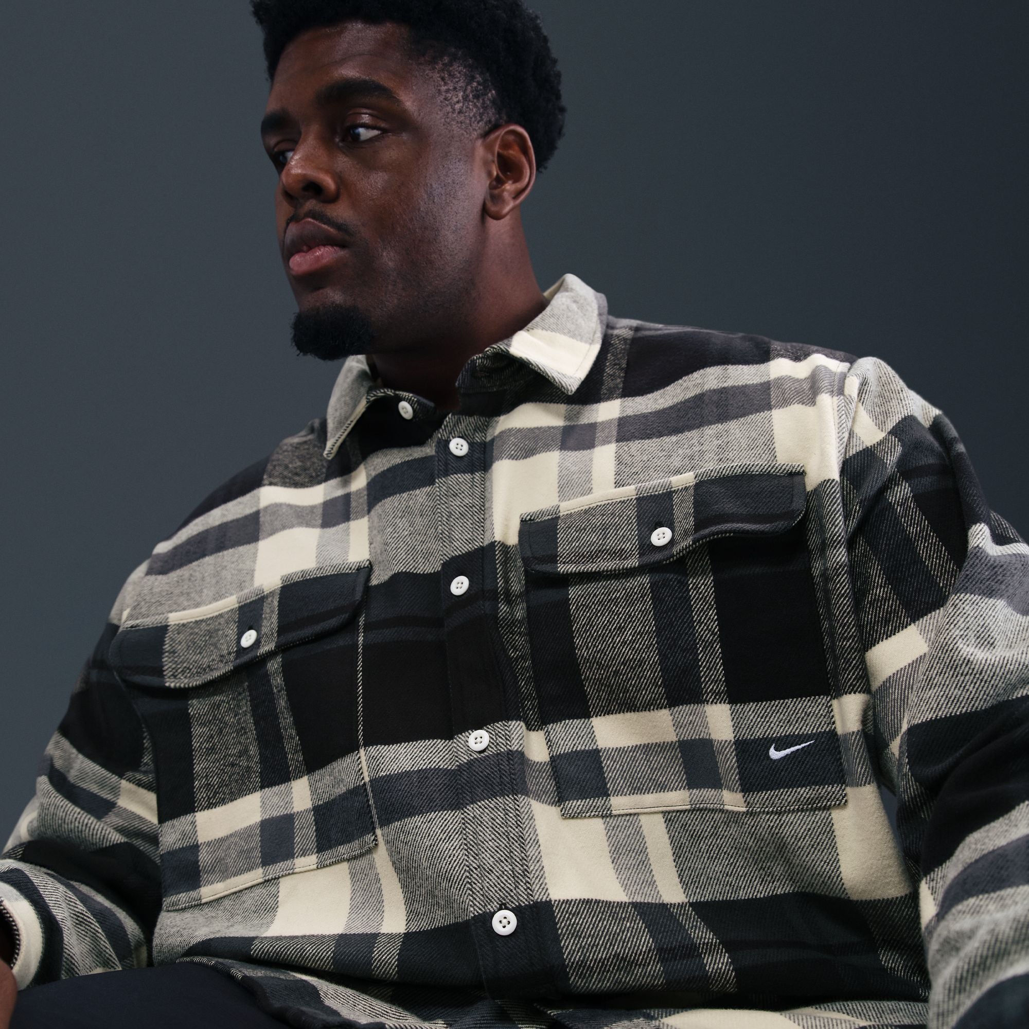 Nike Life Flannel Shirt 'Black/White'