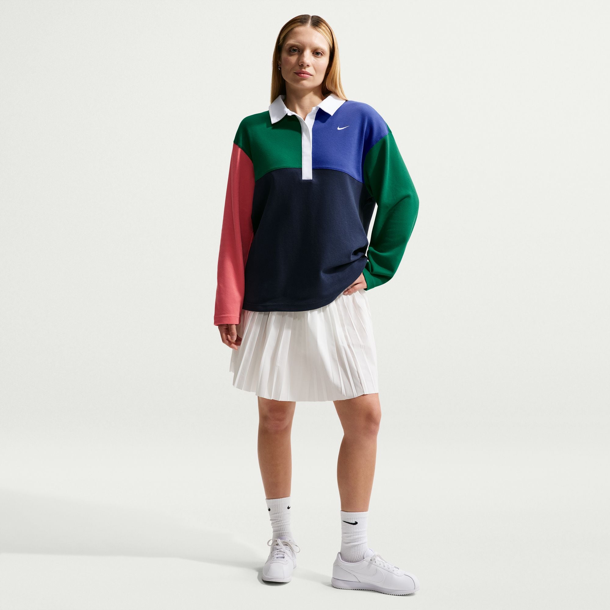 Womens Nike Sportswear Oversized Long-Sleeve Polo Shirt 'Midnight Navy'