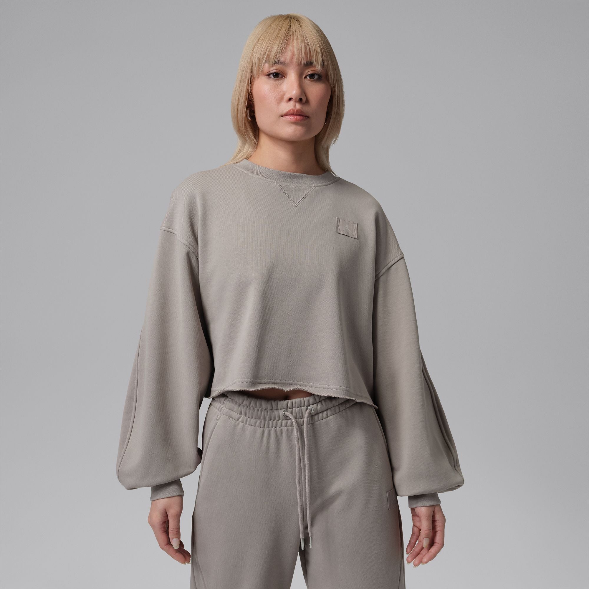 Womens Jordan Flight Fleece Mod-Crop Crewneck Sweatshirt 'Enigma Stone'