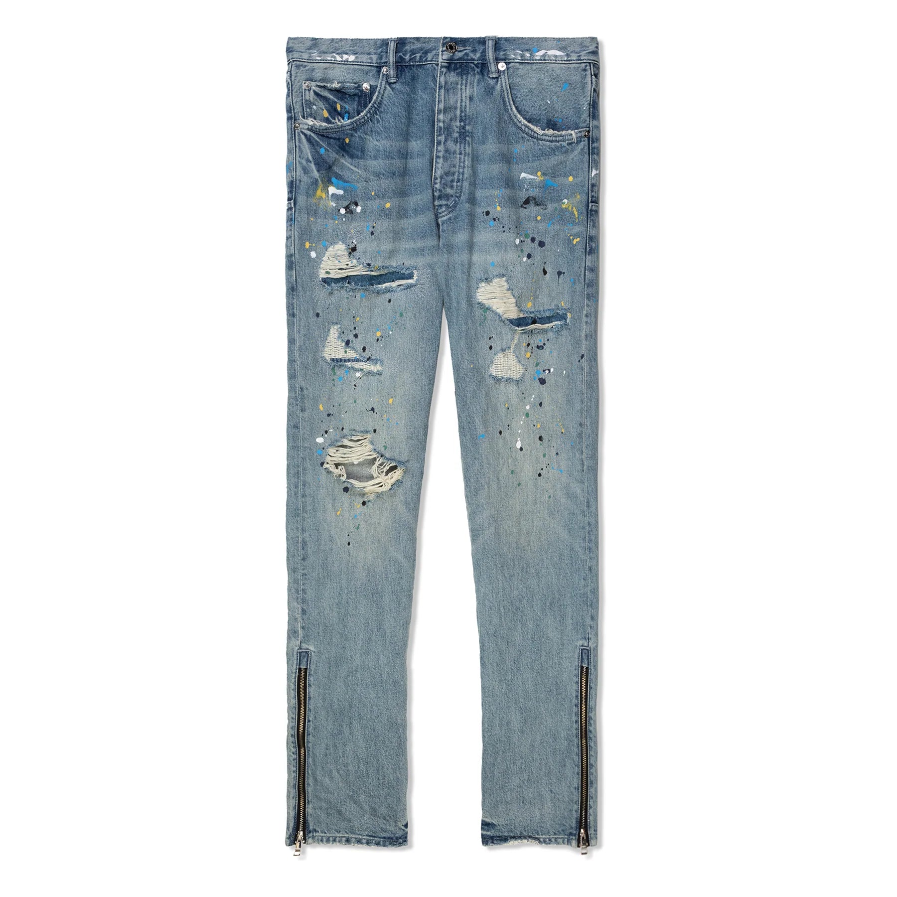 Purple Brand Light Indigo Zipper Paint Repair Pants Purple Brand Light Indigo Zipper Paint Repair Pants