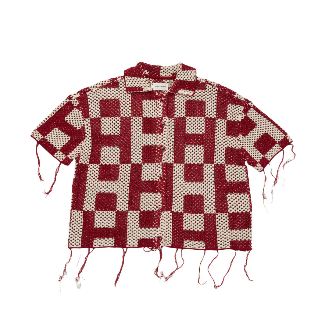 Unisex Honor The Gift Crochet SS Button Down 'Brick'