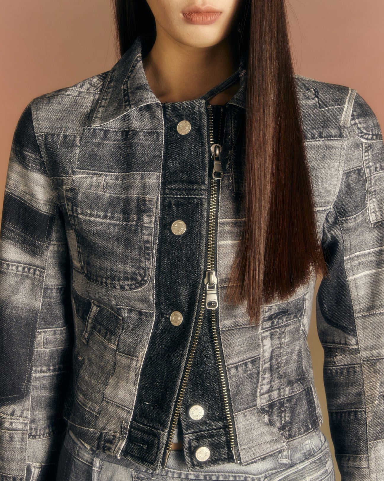 Andersson Bell (WOMEN) Denim Patch Printed Jacket 'Black'