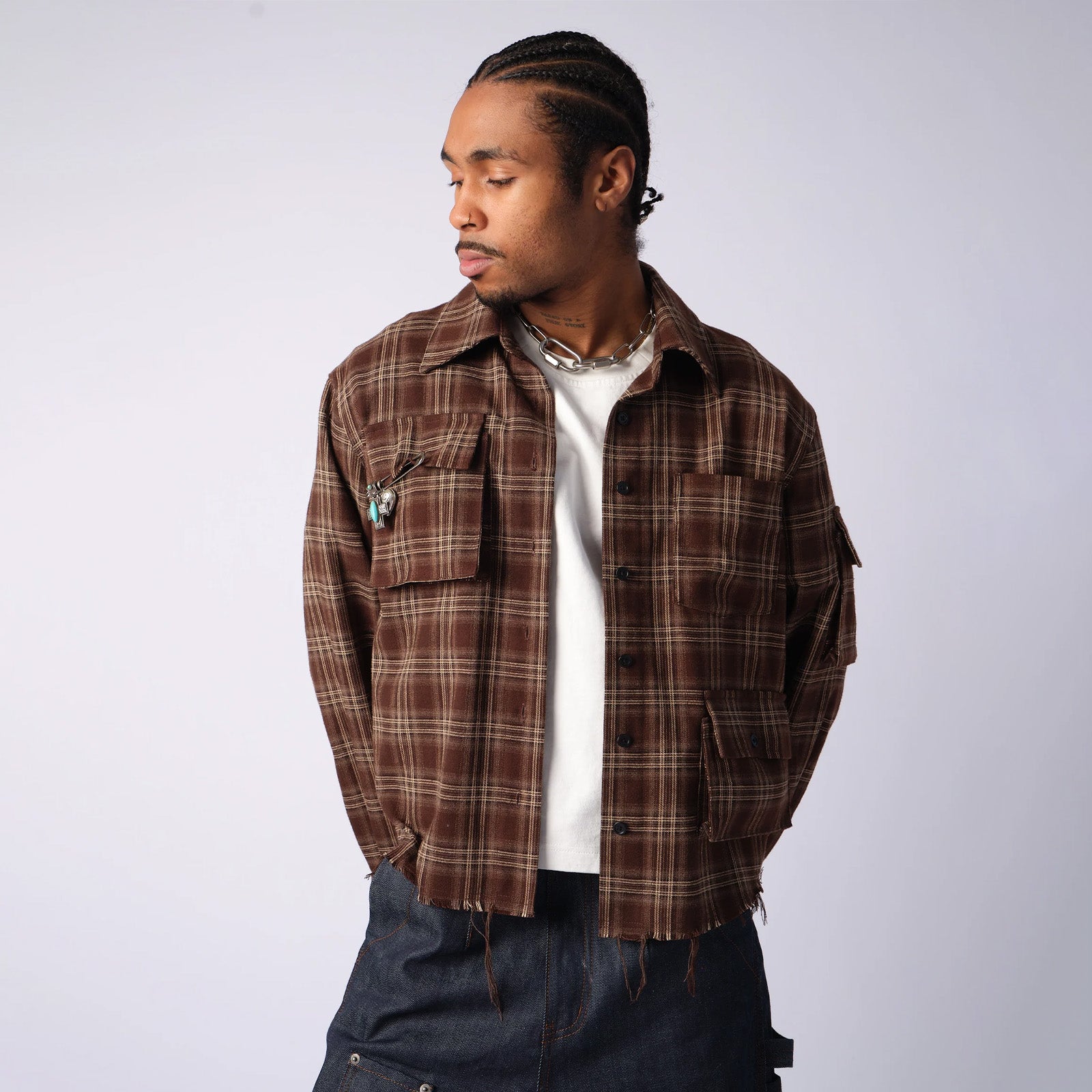 Kody Phillips Cargo Flannel Shirt 'Brown'