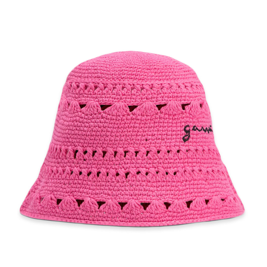 Ganni Cotton Crochet Bucket Hat 'Shocking Pink'