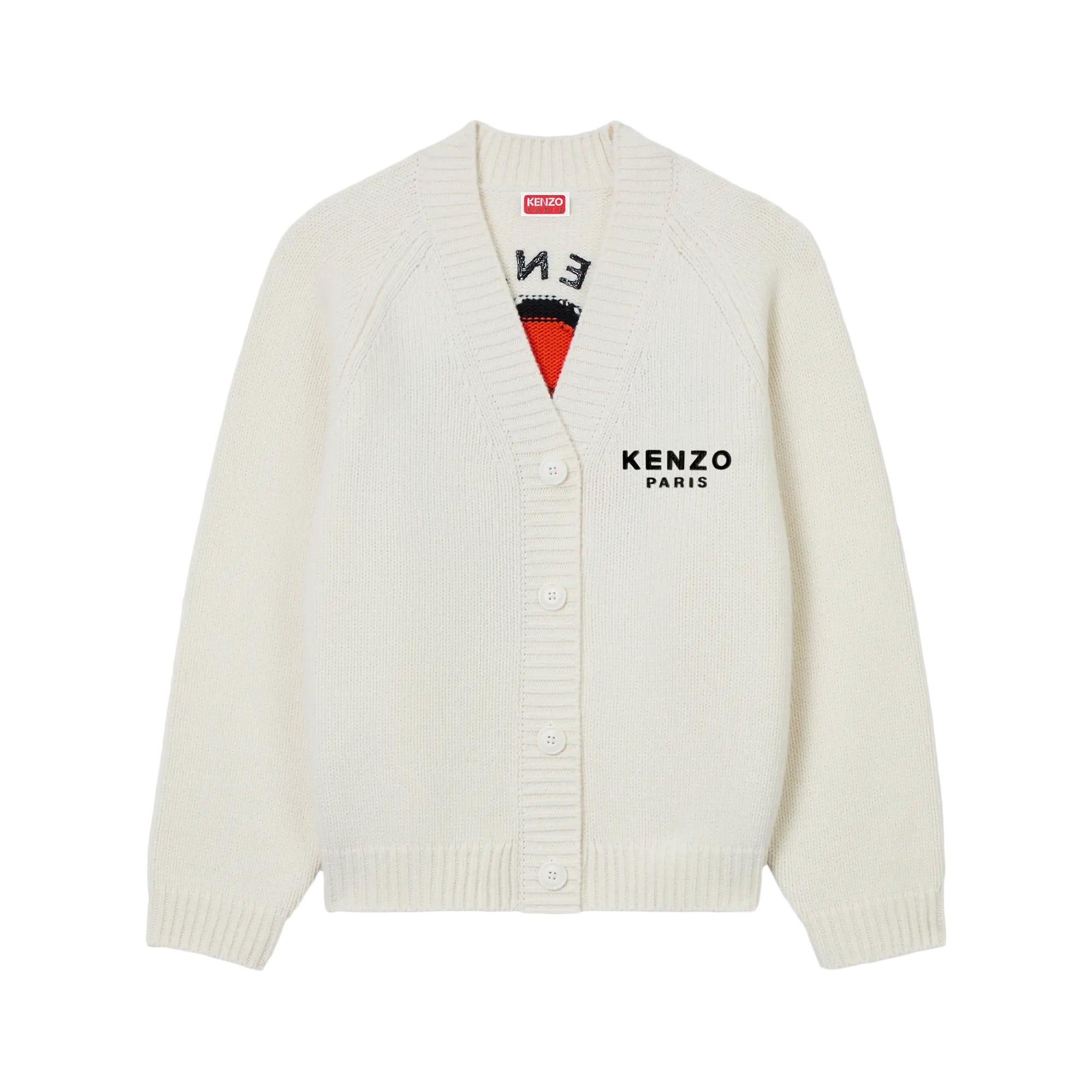 Kenzo Pop' Embroidered Cardigan in Wool and Cotton, Woman, Off White, Size XL, Cotton