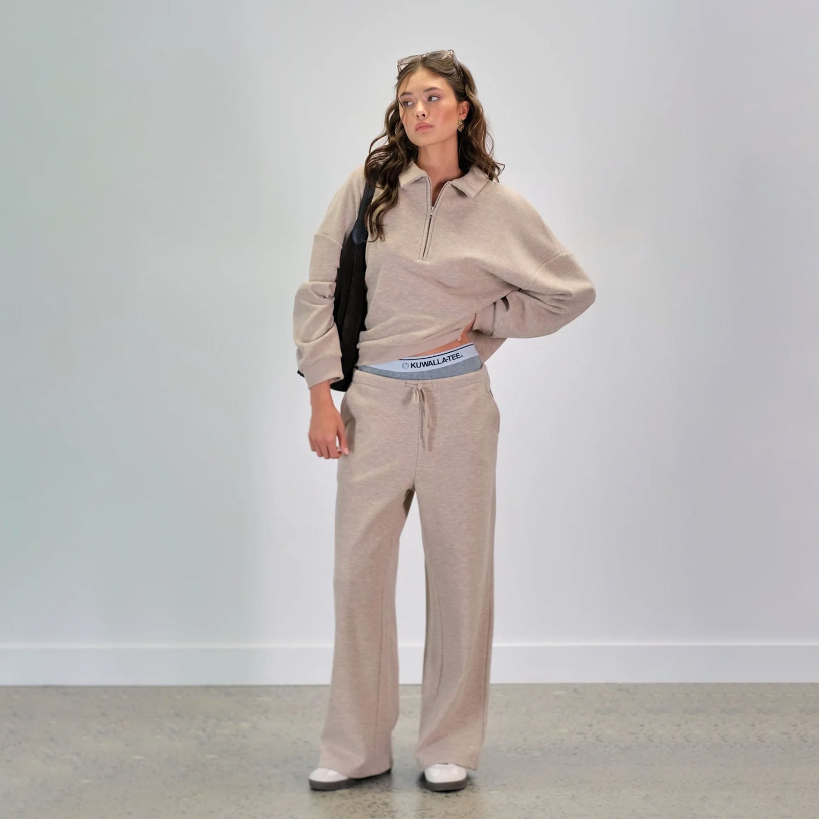 Kuwalla Tee Gabbie Plush Polo Quarter-Zip 'Melange Beige'