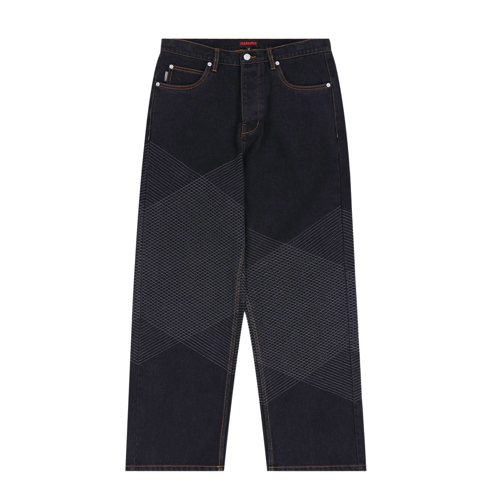 Pleasures Grid Embroidered Baggy Jeans 'Black'