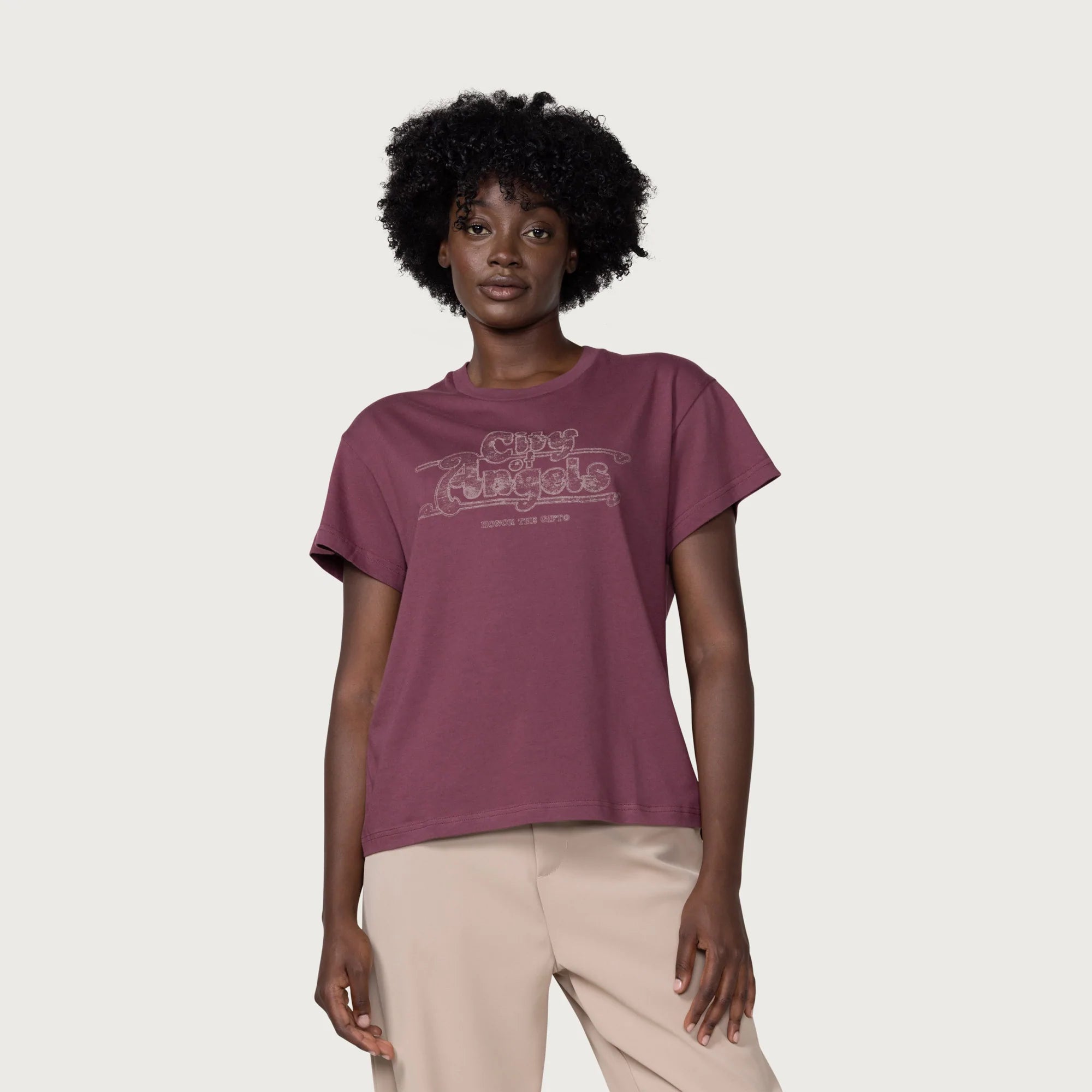 Womens Honor The Gift Los Angeles T-Shirt 'Burgundy'