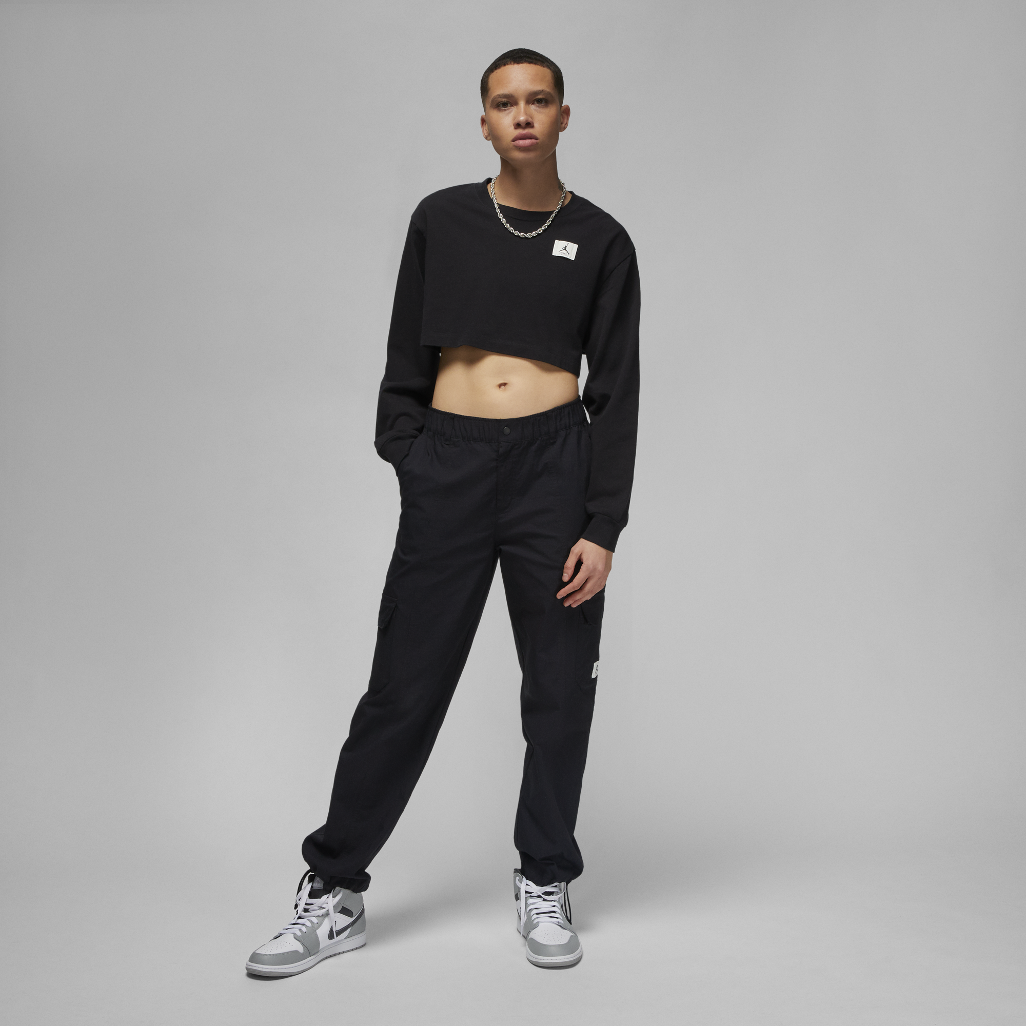 Womens Jordan Flight Cropped Crewneck 'Black'