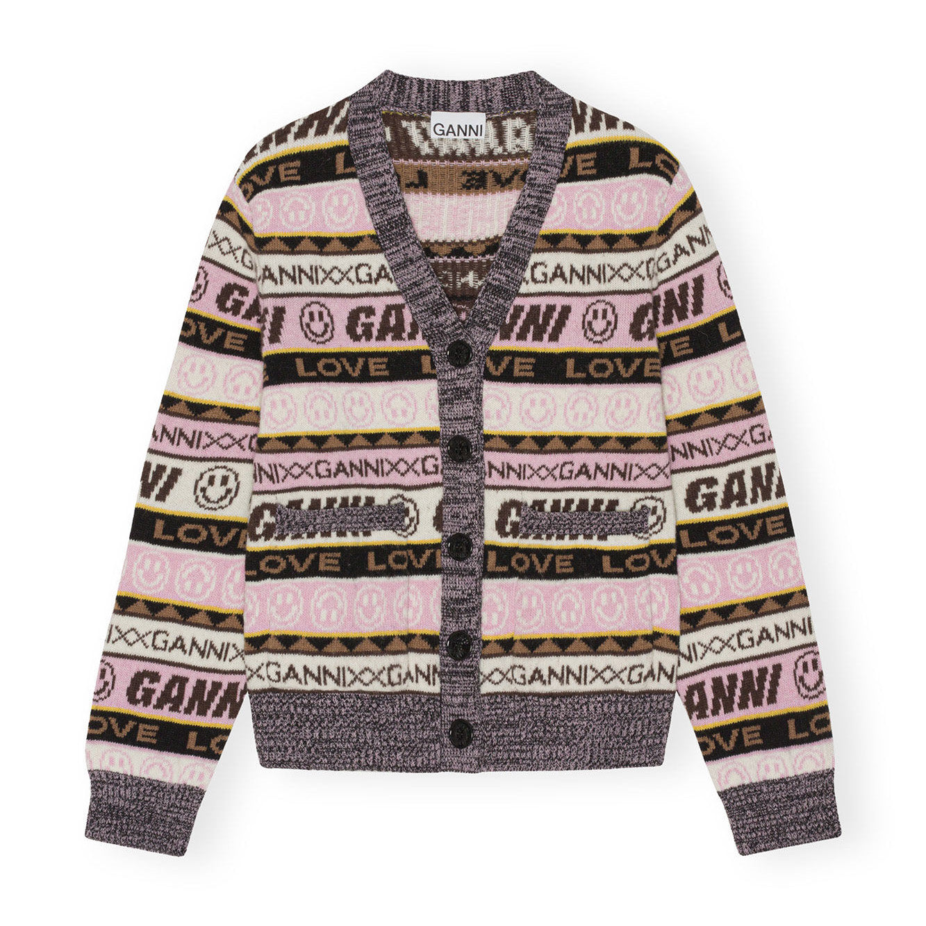 Ganni Graphic Lambswool Cardigan 'Oak'