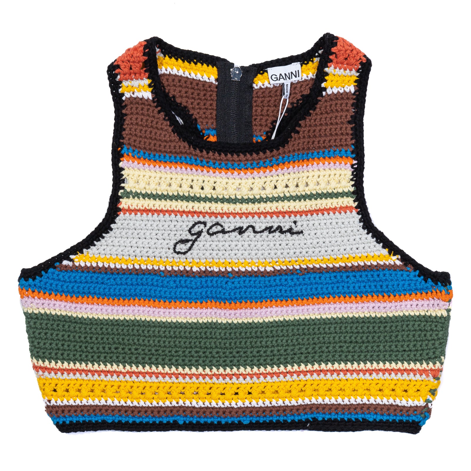 Ganni Crochet Racerback Bikini Top 'Beach Stripe Multi'