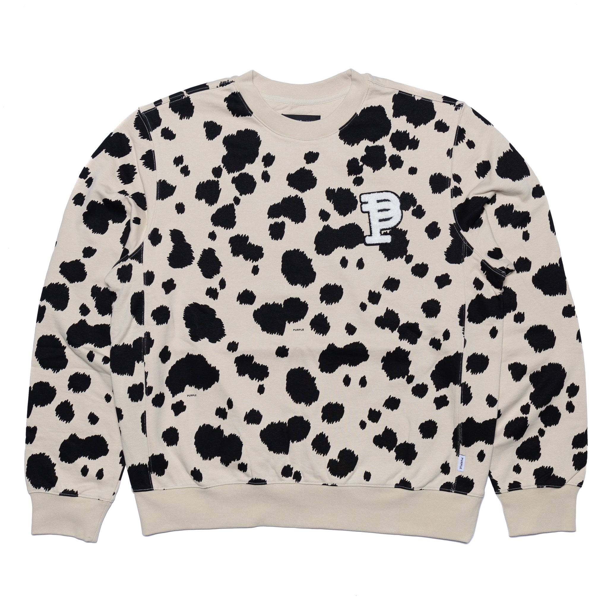 Purple Brand French Terry Cream Cheetah Patch Crew