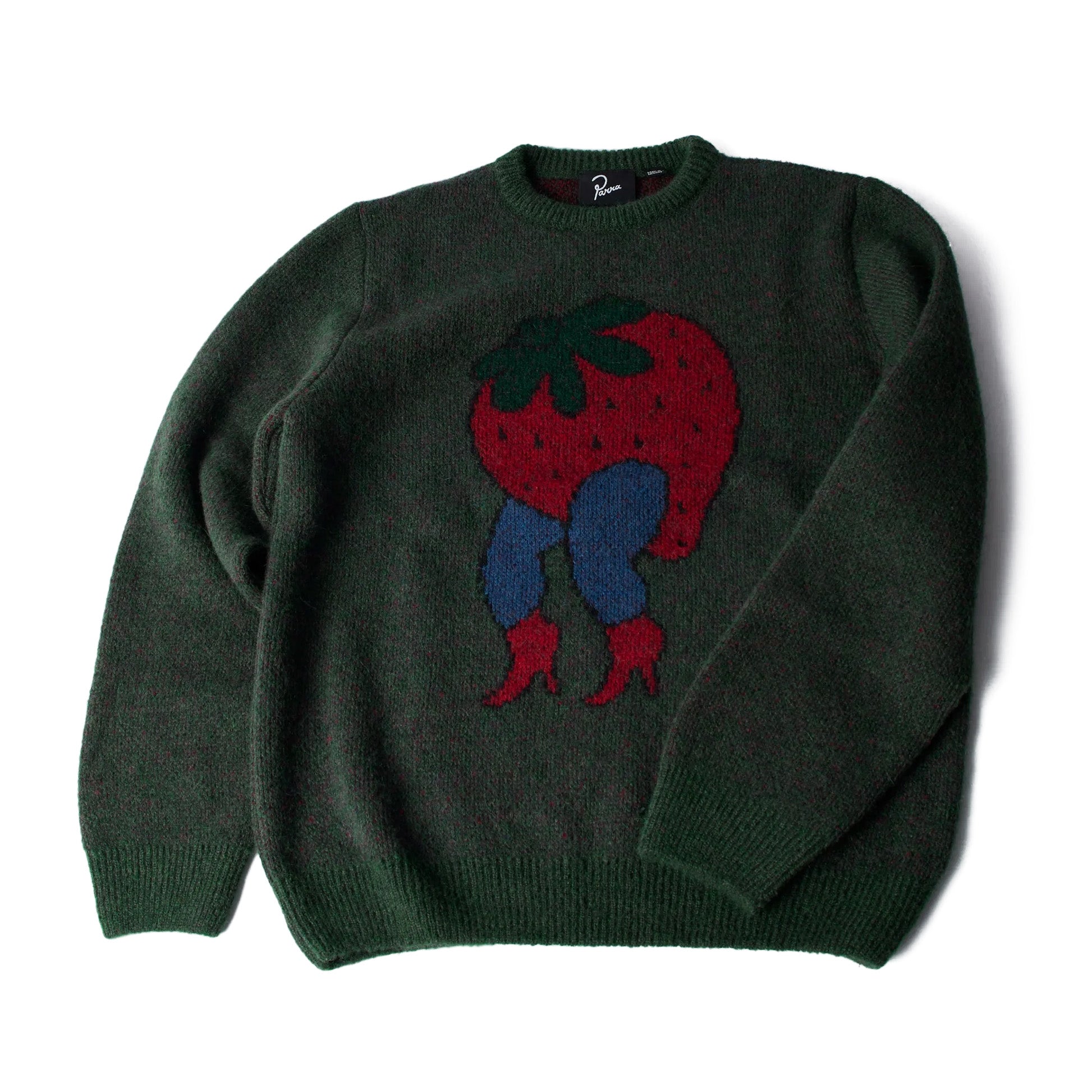 By Parra Stupid Strawberry Knitted Pullover 'Hunter Green'
