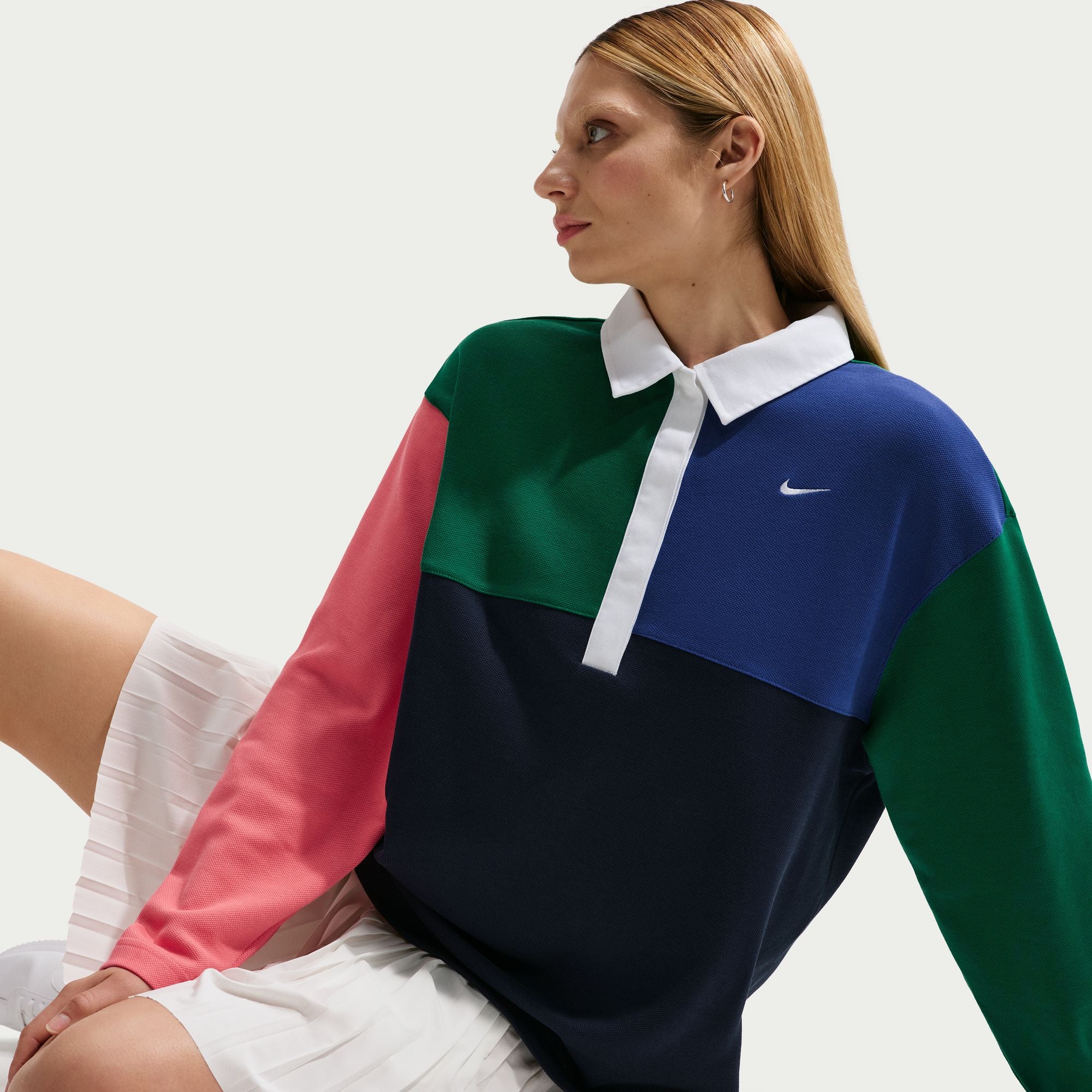 Womens Nike Sportswear Oversized Long-Sleeve Polo Shirt 'Midnight Navy