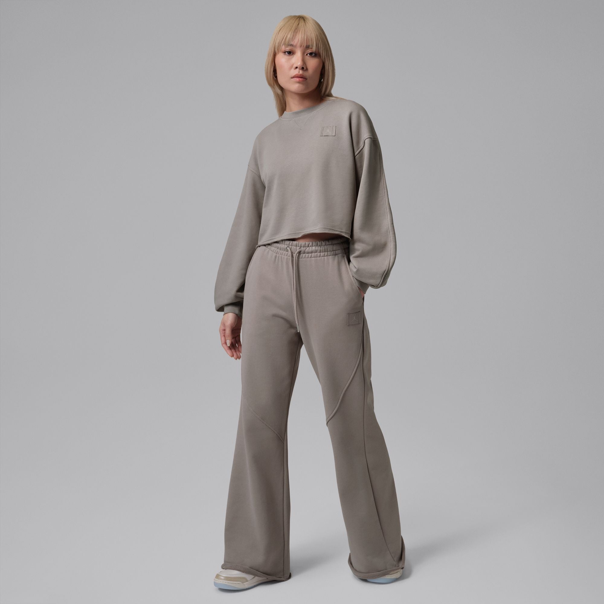 Womens Jordan Flight Fleece Mod-Crop Crewneck Sweatshirt 'Enigma Stone'