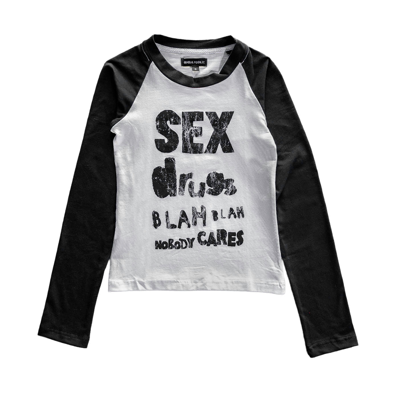 Womens General Public Blah Baseball Tee 'White/Black'