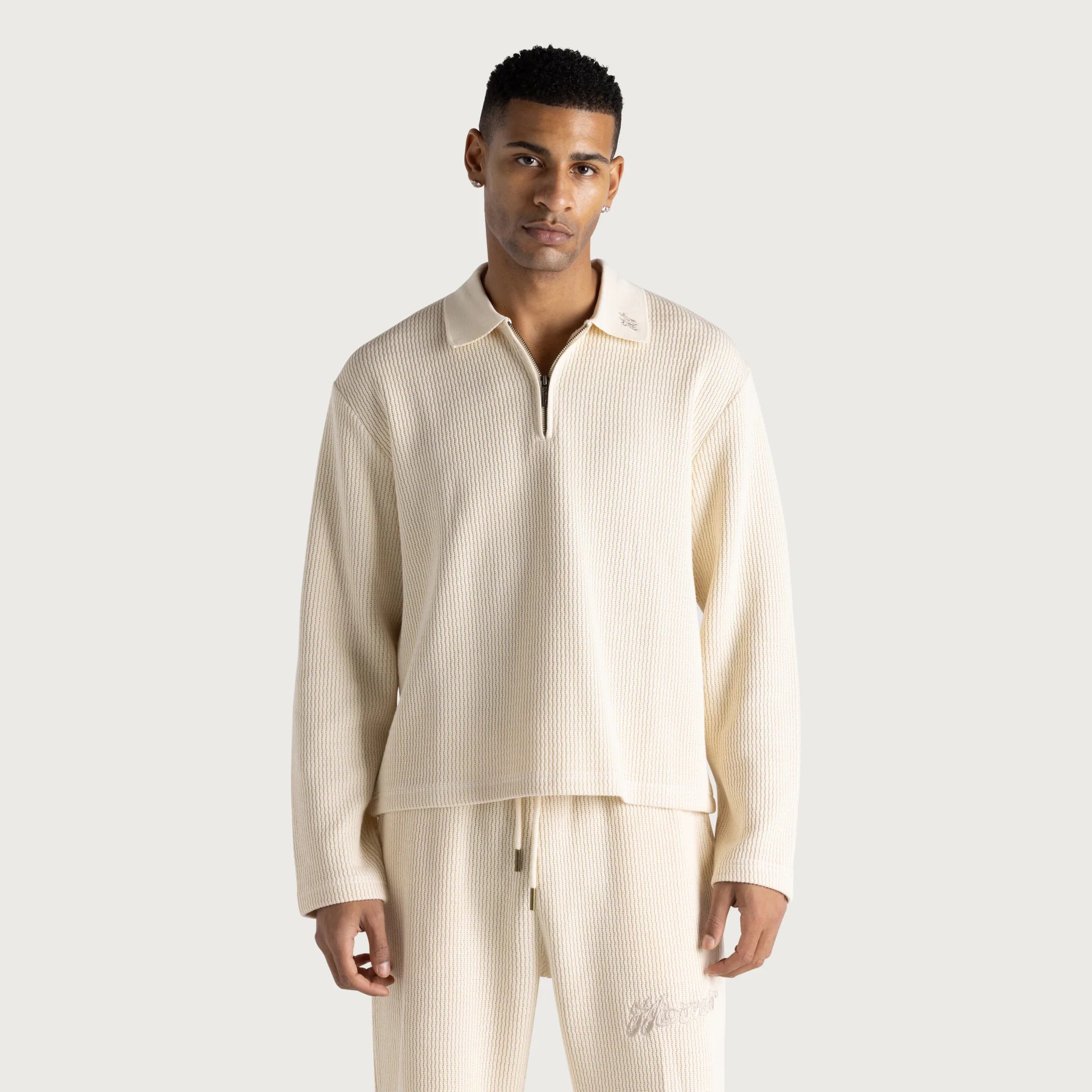 Honor The Gift Wavy Knit L/S Polo 'Bone'