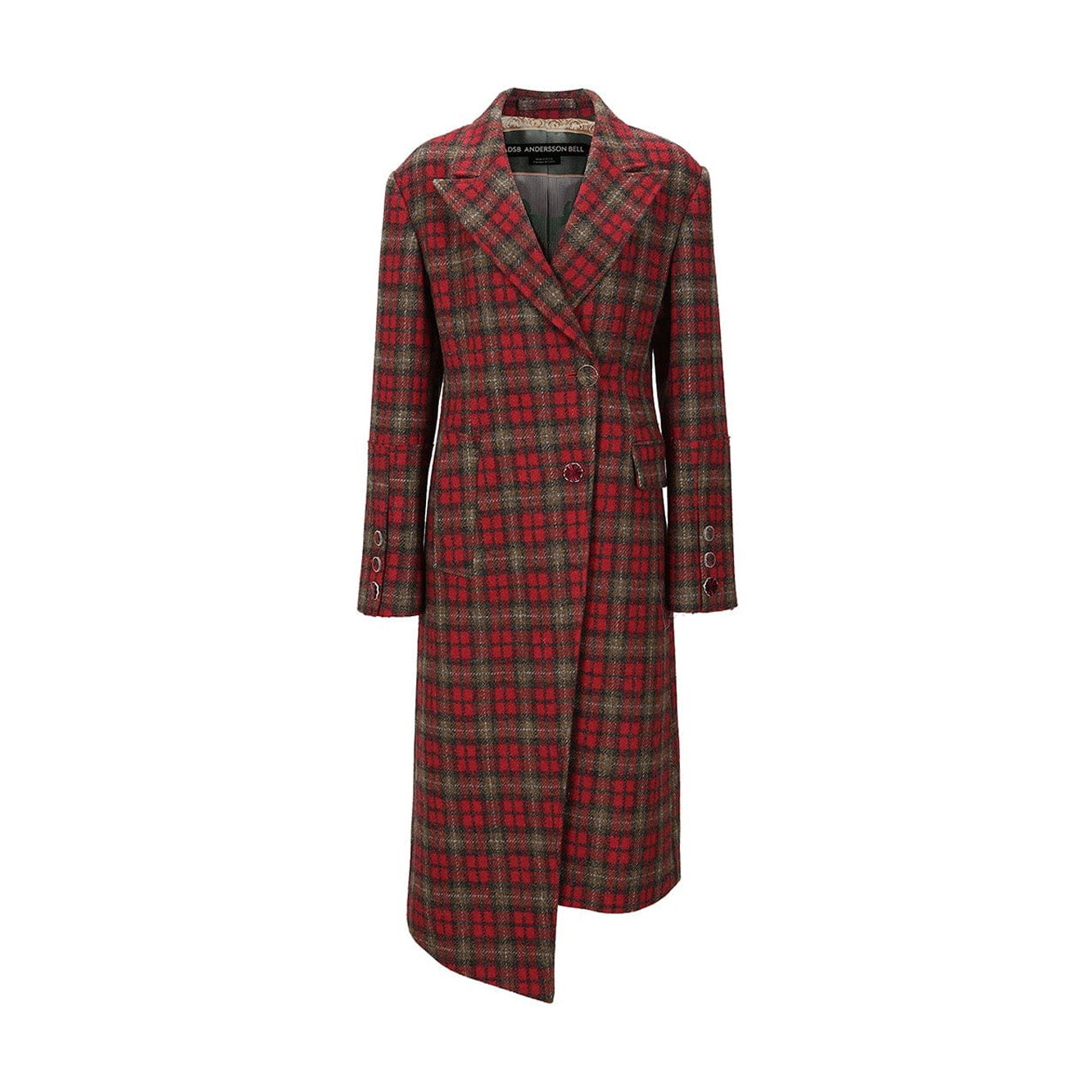 Andersson Bell (WOMEN) Enya Check Asymmetric Coat 'Red'