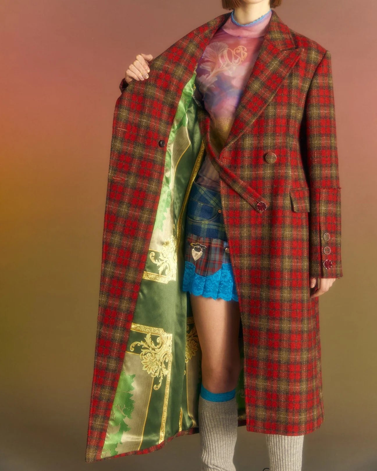 Andersson Bell (WOMEN) Enya Check Asymmetric Coat 'Red'