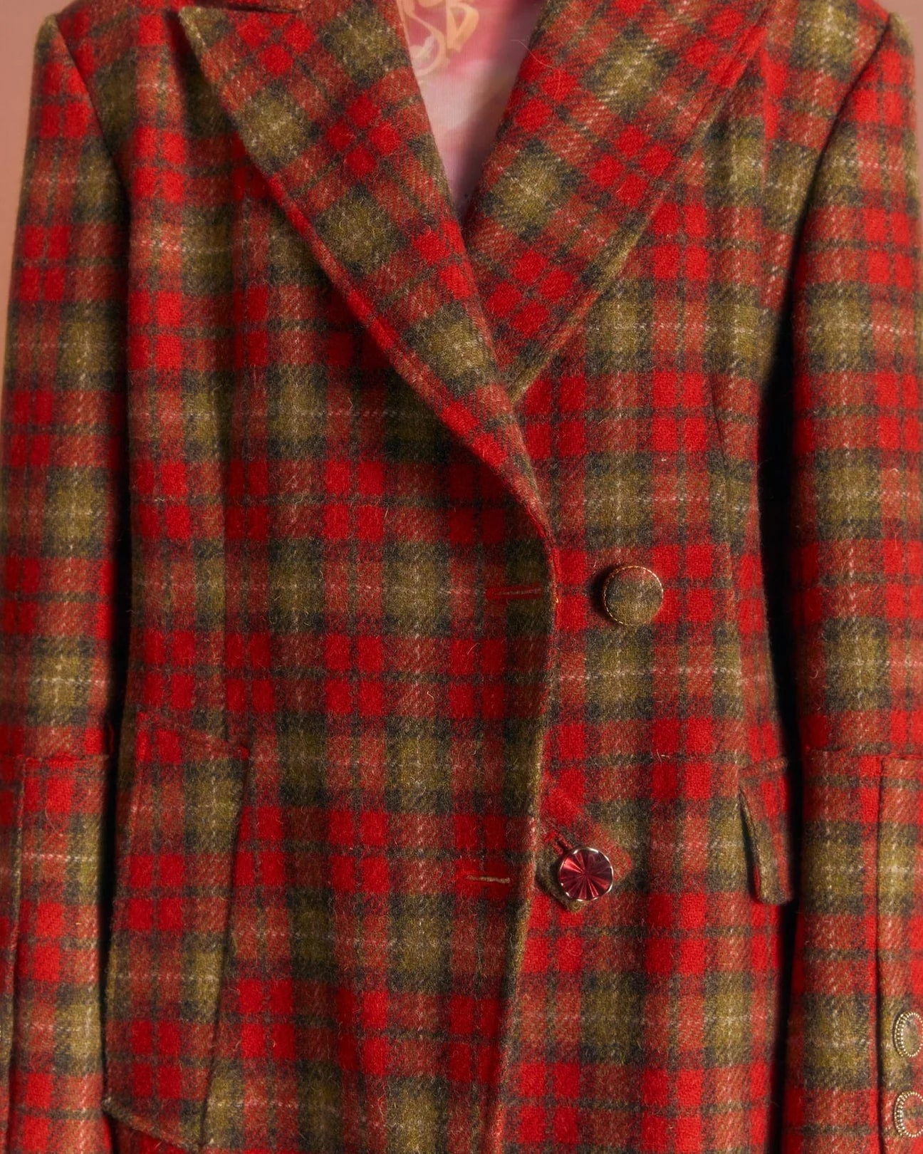 Andersson Bell (WOMEN) Enya Check Asymmetric Coat 'Red'