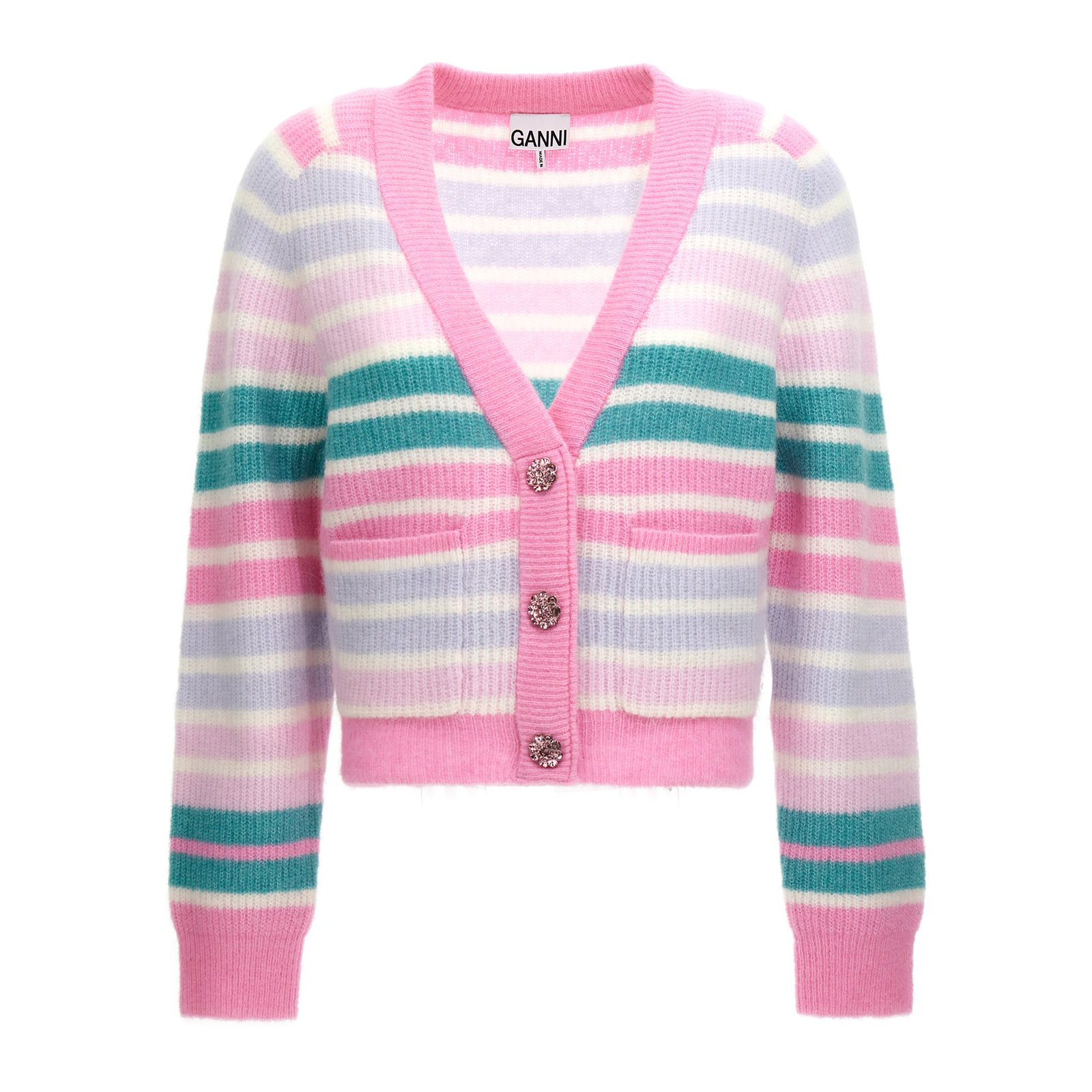 Ganni Soft Wool Cardigan Stripe Sweater 'Multicolor'