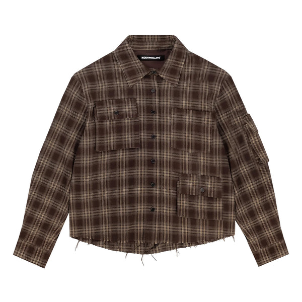 KODY PHILLIPS コディフィリップス Cargo Flannel Shirt カーゴポケット カットオフ フランネル長袖シャツ ブラウン cargoshirt_grande.jpg?v=1762268777