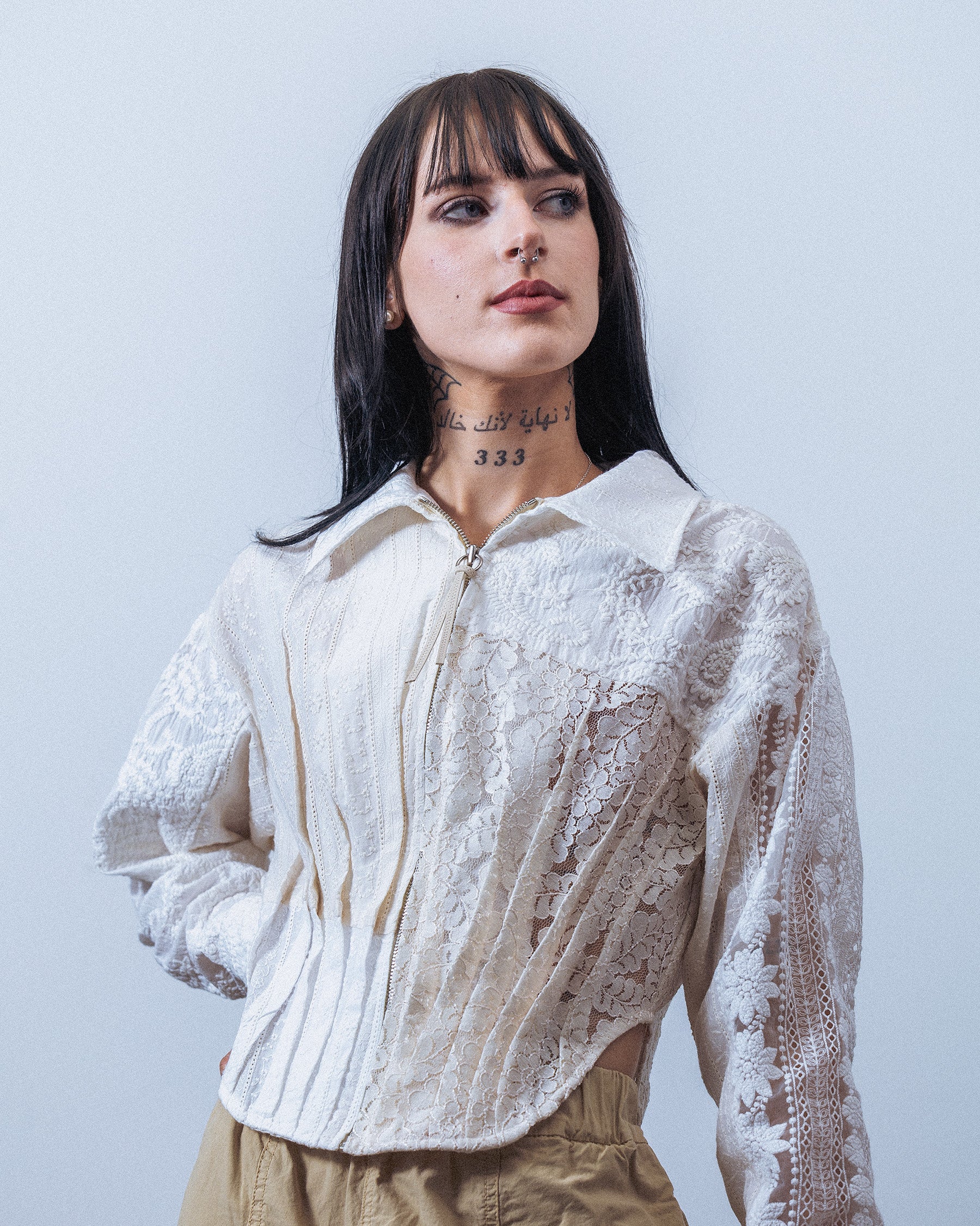Womens Andersson Bell Alba Patchwork Lace Shirt 'Off-White'