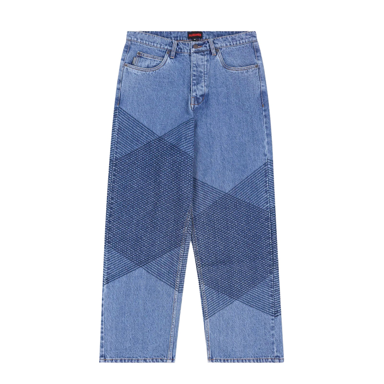 Pleasures Grid Embroidered Baggy Jeans 'Indigo'
