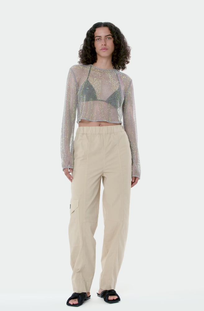 
                  
                    Load and play video in Gallery viewer, Ganni Washed Cotton Canvas Elasticated Curve Pants &amp;#39;Pale Khaki&amp;#39;
                  
                