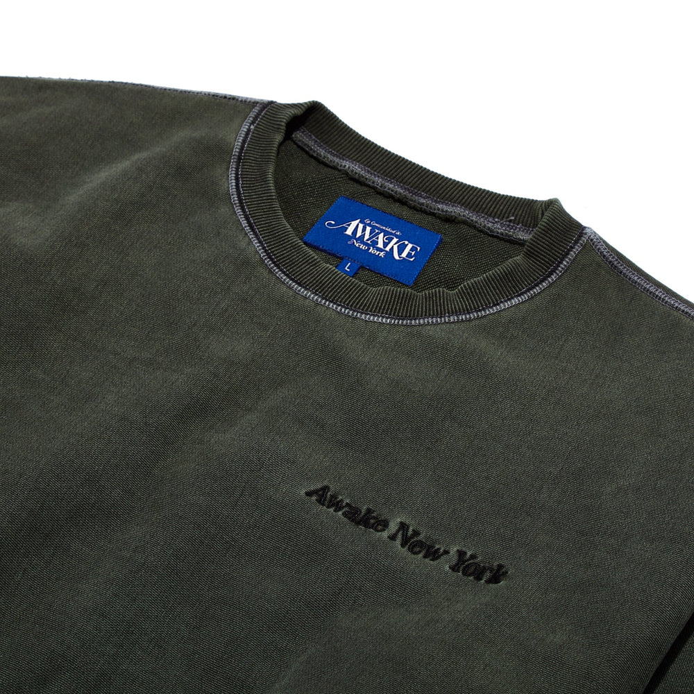 
                  
                    Load image into Gallery viewer, Awake Pigment Dyed Embroidered Crewneck &amp;#39;Moss&amp;#39;
                  
                