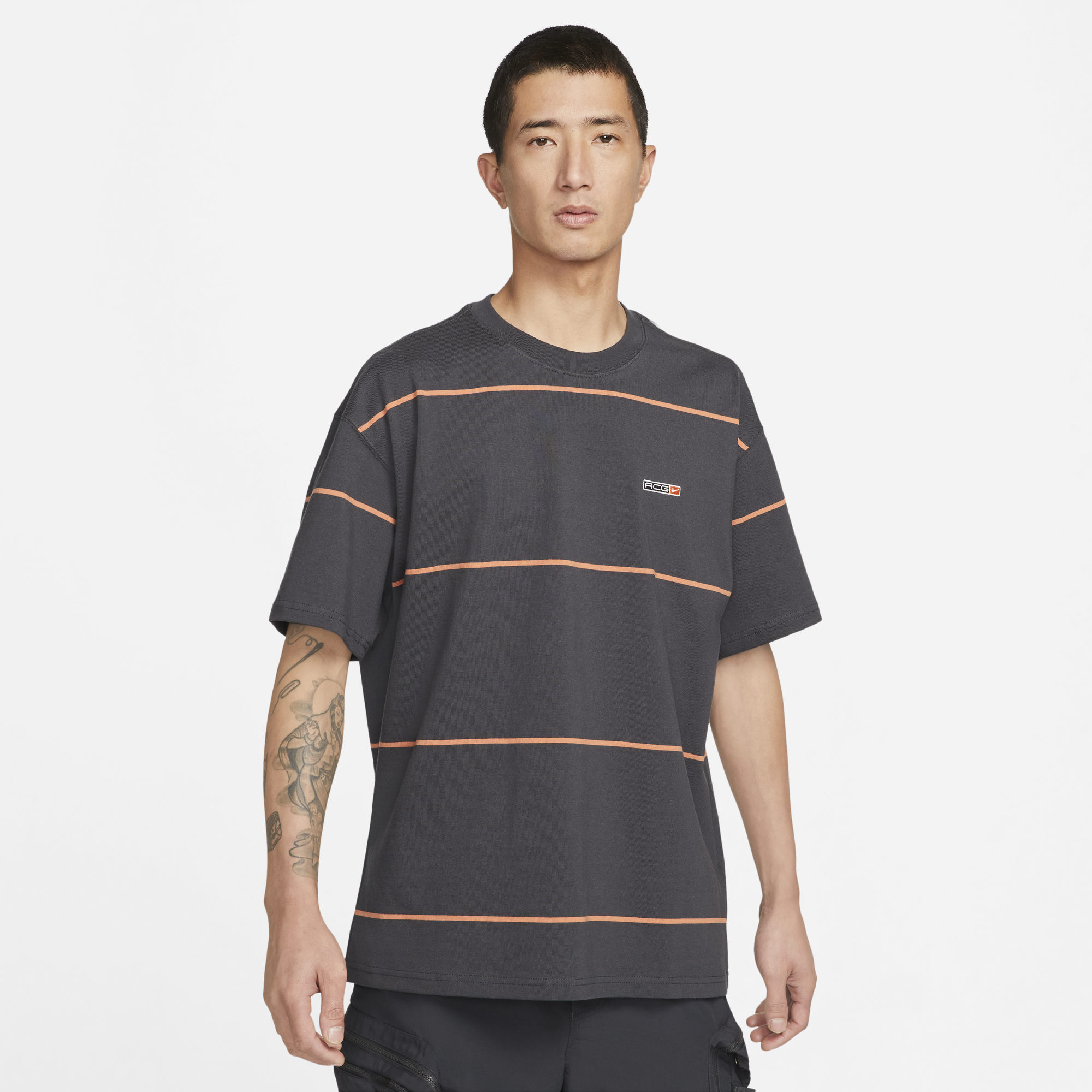 Nike ACG Stripe T-Shirt 'Dark Smoke Grey/ Orange'