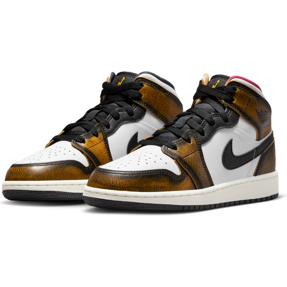
                  
                    Load image into Gallery viewer, Youth Air Jordan 1 Mid SE (GS) &amp;#39;Orange Wear Away&amp;#39;
                  
                