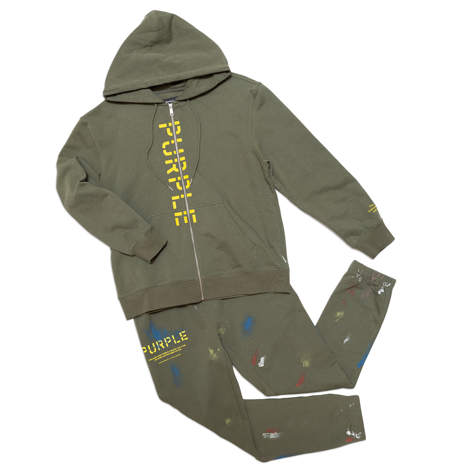 Purple Brand French Terry Military Stencil Logo Zip Hoody
