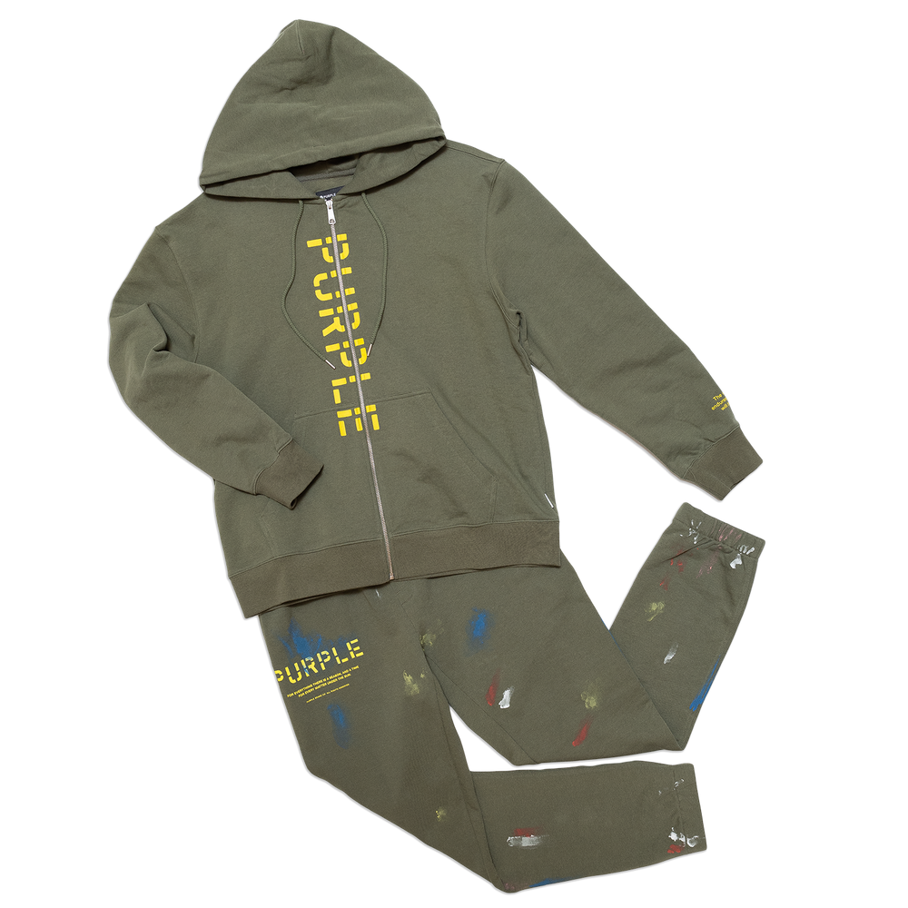 
                  
                    Load image into Gallery viewer, Purple Brand French Terry Military Stencil W/ Paint Joggers
                  
                