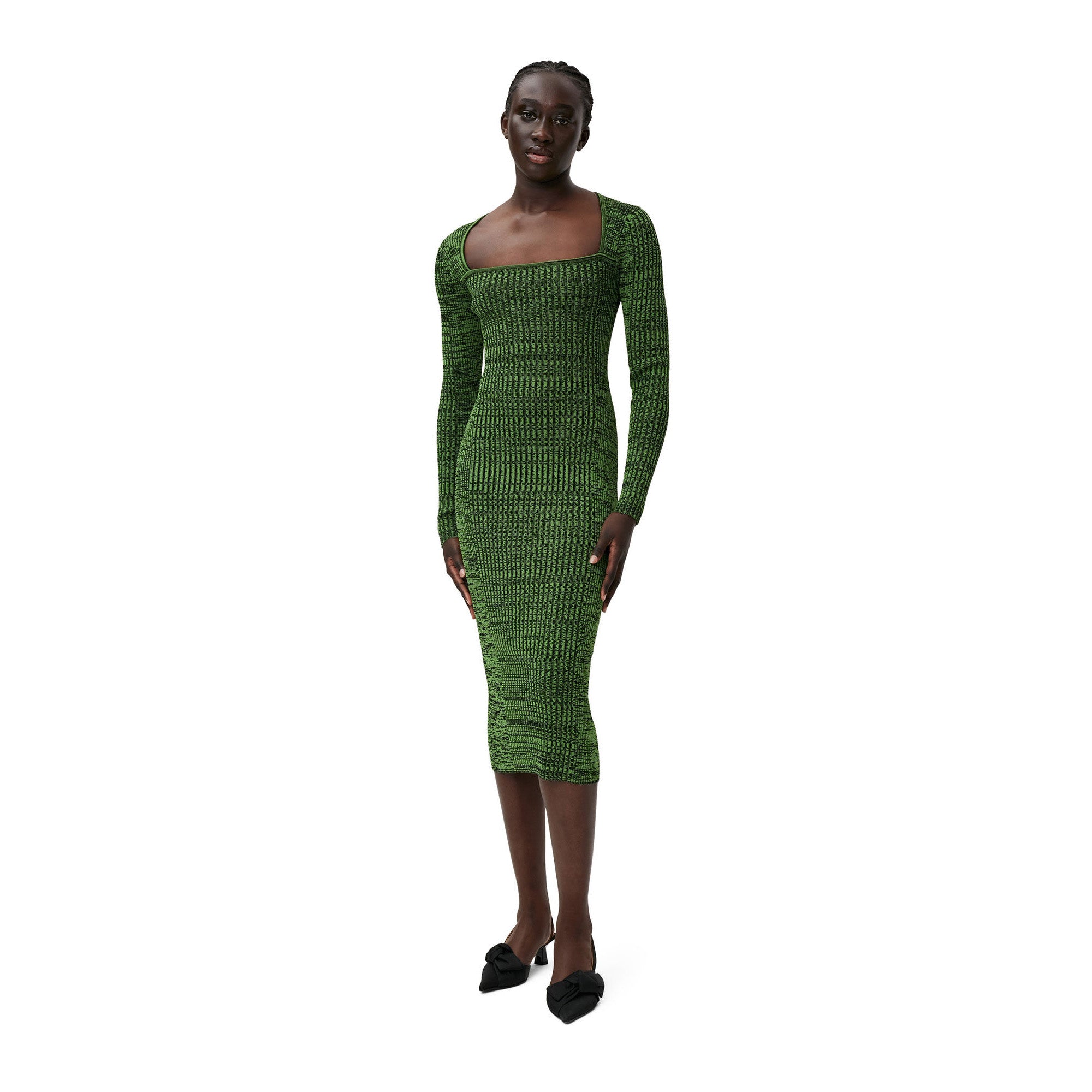 Ganni Melange Knit Dress 'Green'