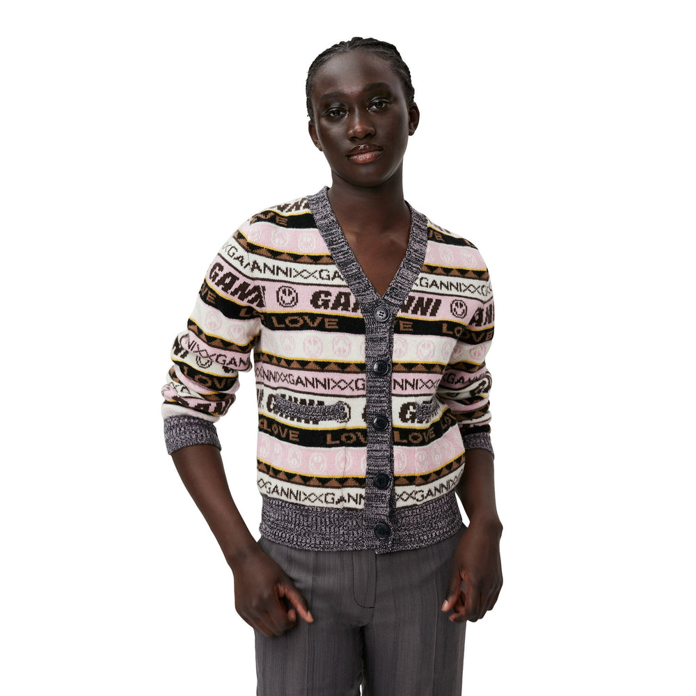 
                  
                    Load image into Gallery viewer, Ganni Graphic Lambswool Cardigan &amp;#39;Oak&amp;#39;
                  
                