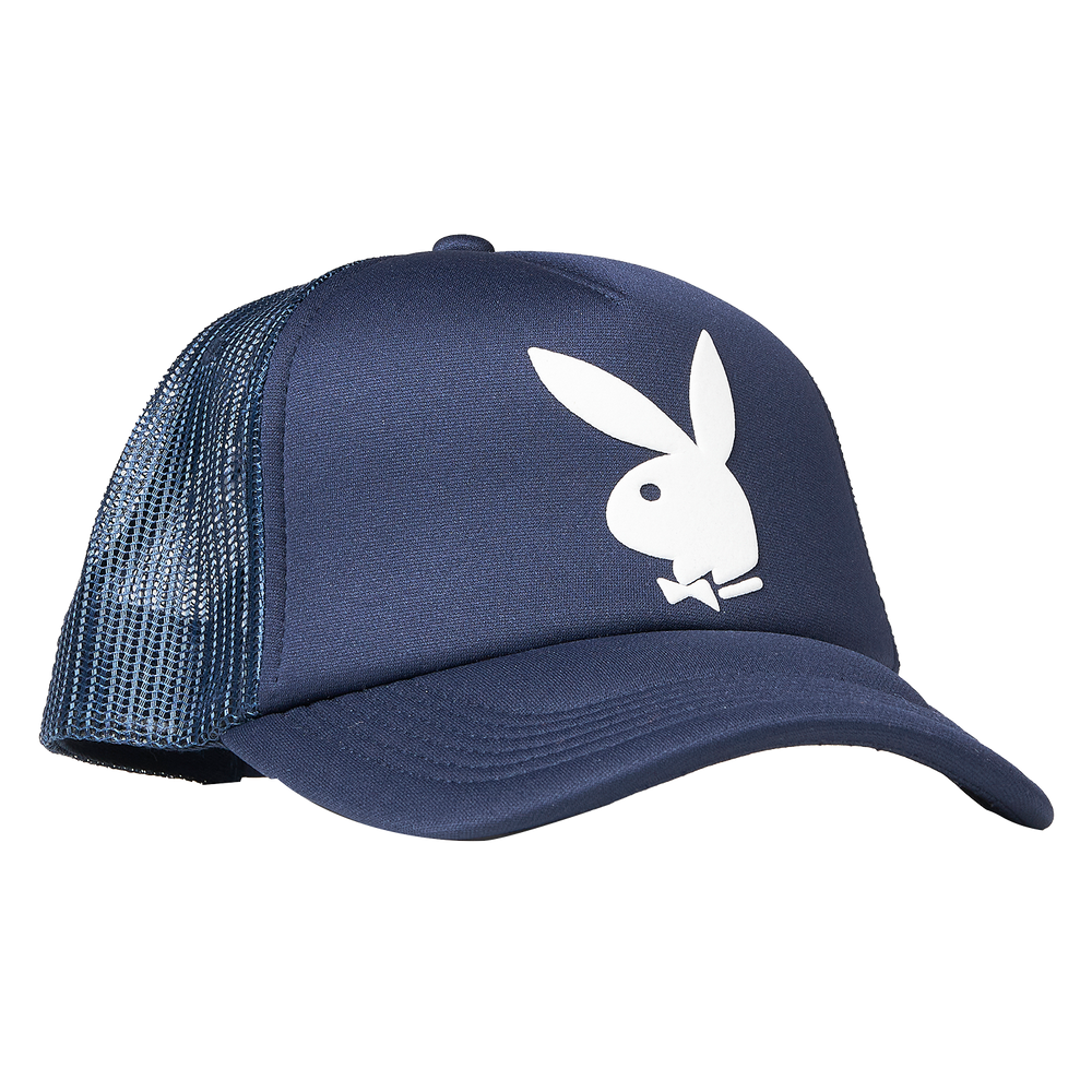 
                  
                    Load image into Gallery viewer, Pleasures x Playboy Bunny Trucker Hat &amp;#39;Navy&amp;#39;
                  
                