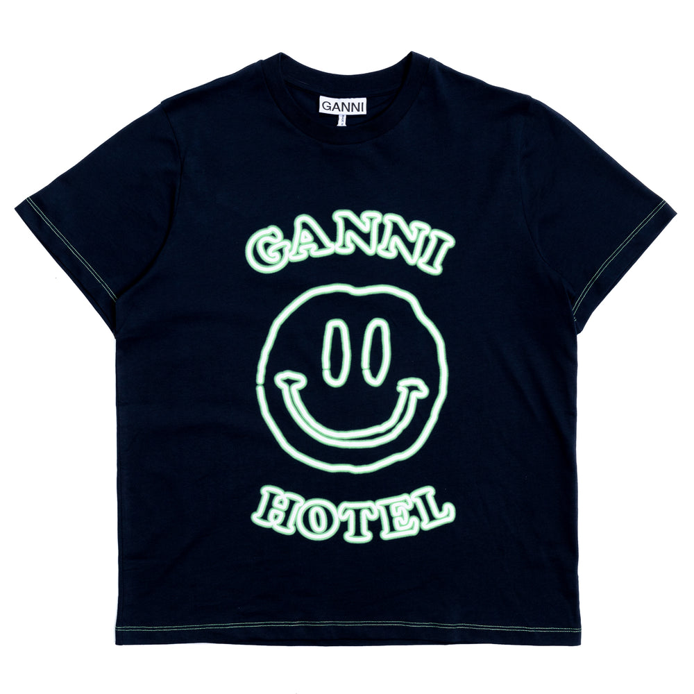 Ganni Basic Cotton Jersey O-Neck Hotel Dark T-Shirt 'Sky Captain'