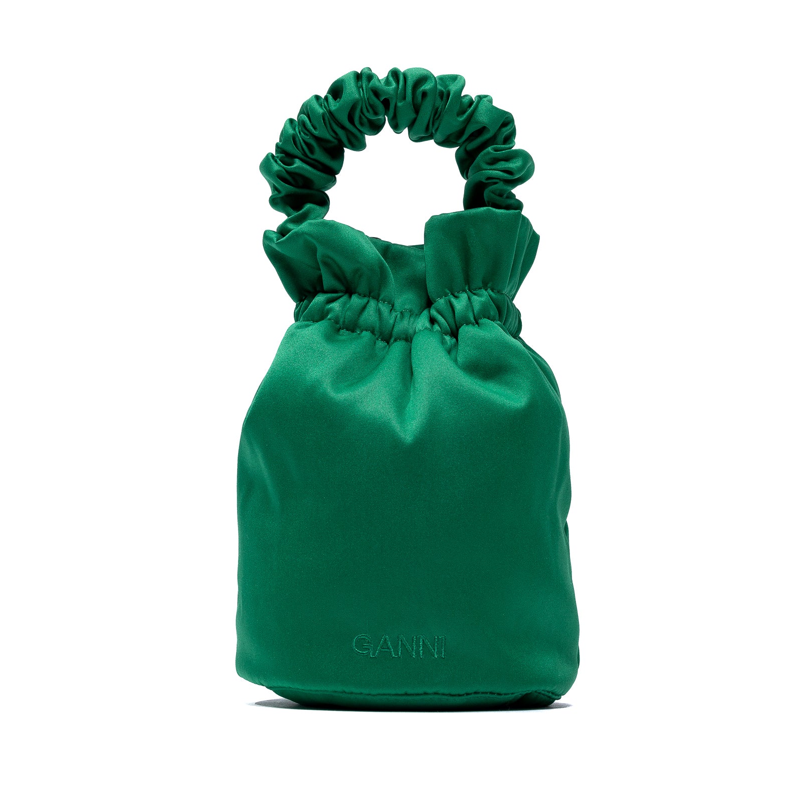 Ganni Occasion Ruched Top Handle Bag 'Kelly Green'