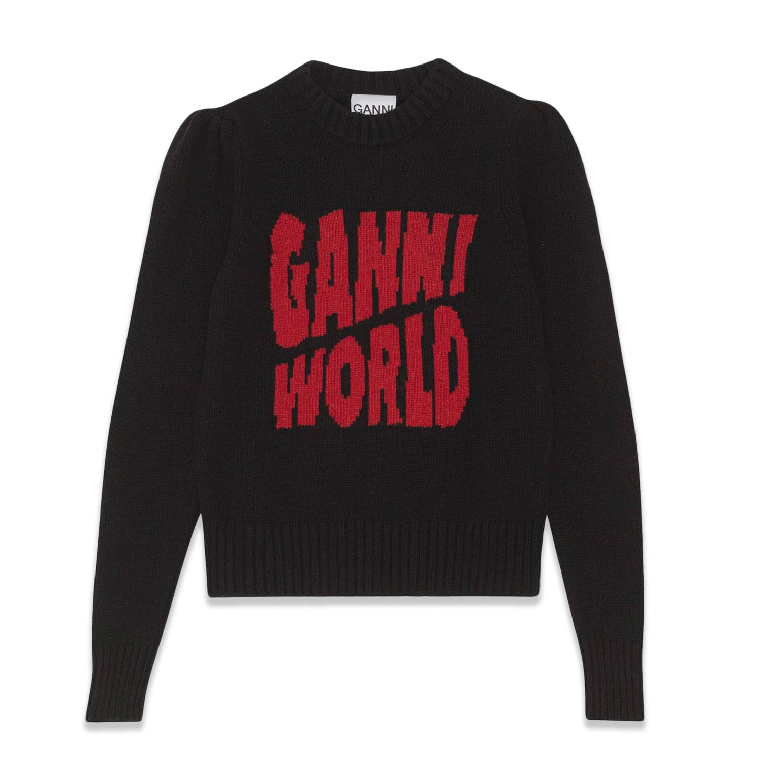 Ganni Puffed Shoulder 'Ganni World' Sweater 'Black'