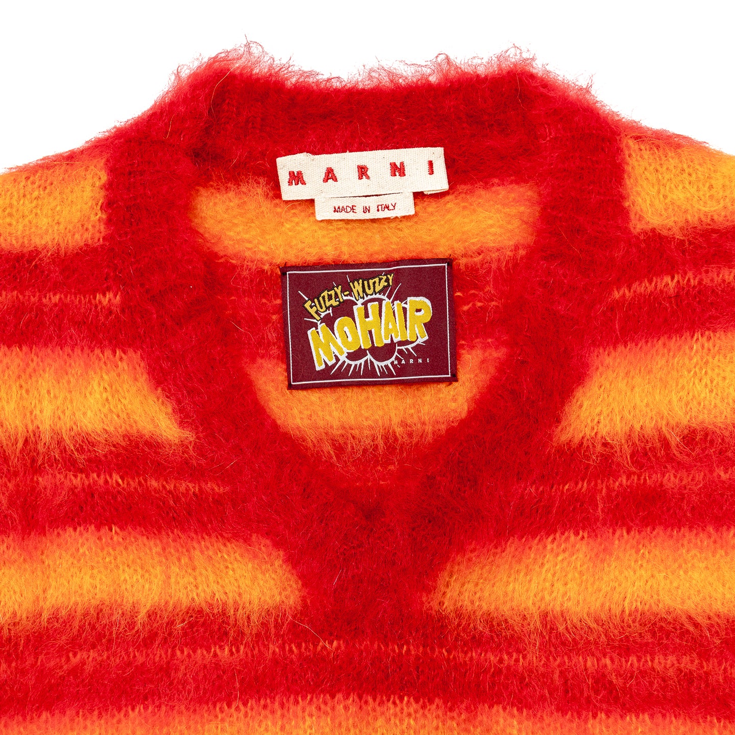 MARNI Stripe Mohair V Neck Sweater 'Lacquer'