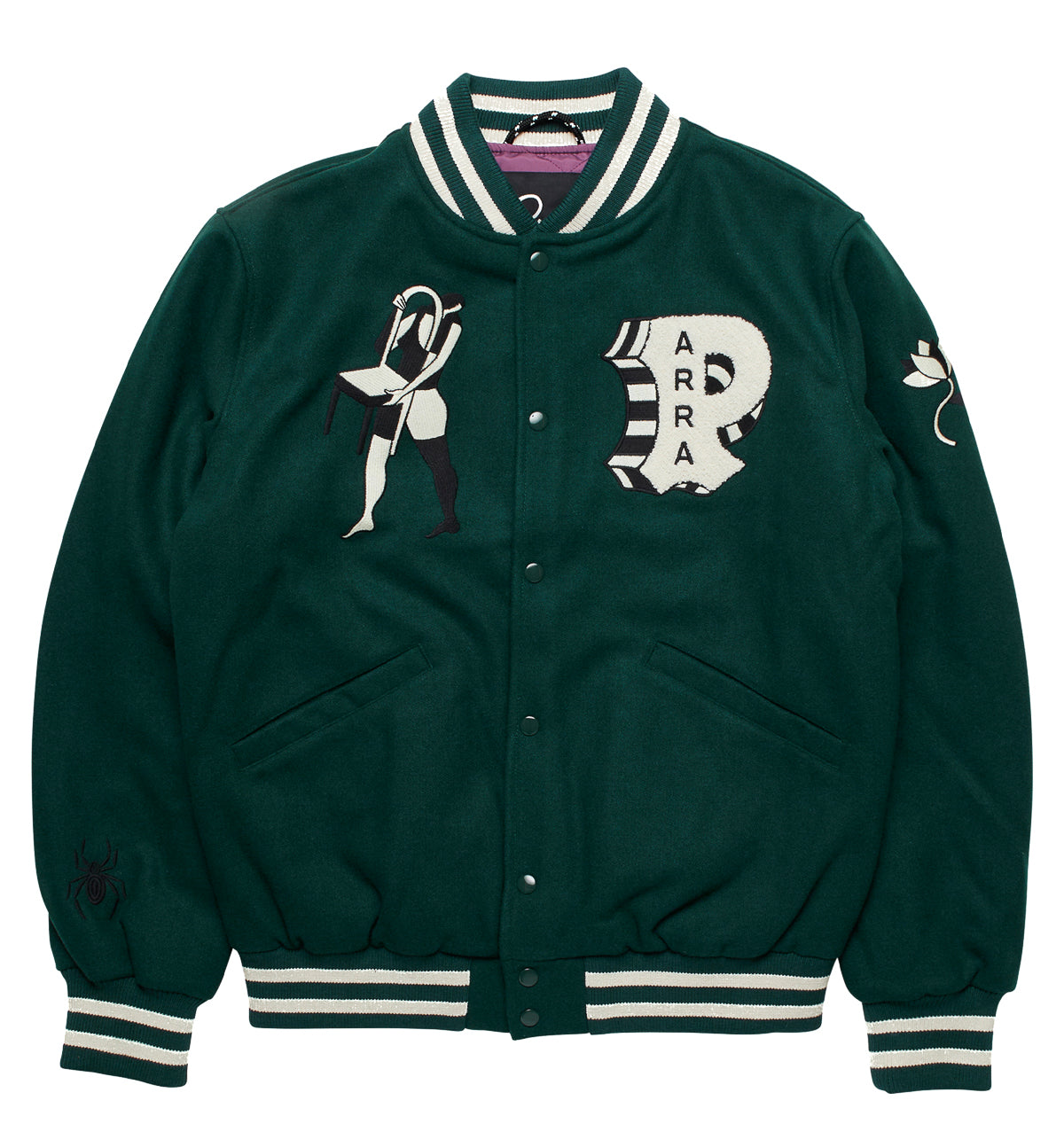 by Parra Cloudy Star Varsity Jacket 'Pine Green'