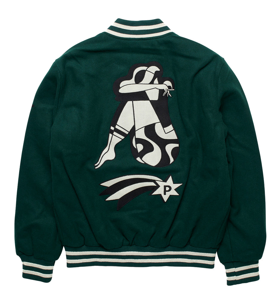 
                  
                    Load image into Gallery viewer, by Parra Cloudy Star Varsity Jacket &amp;#39;Pine Green&amp;#39;
                  
                